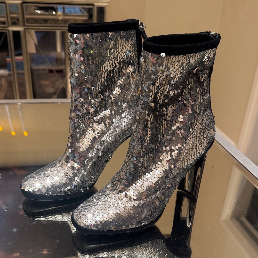 Giuseppe Zanotti Silver Sequin Mod Ankle Boots